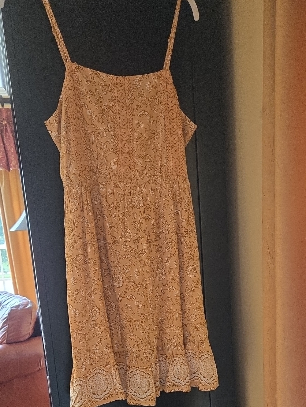 Bila Mustard Floral Lace-Trim Mini Dress